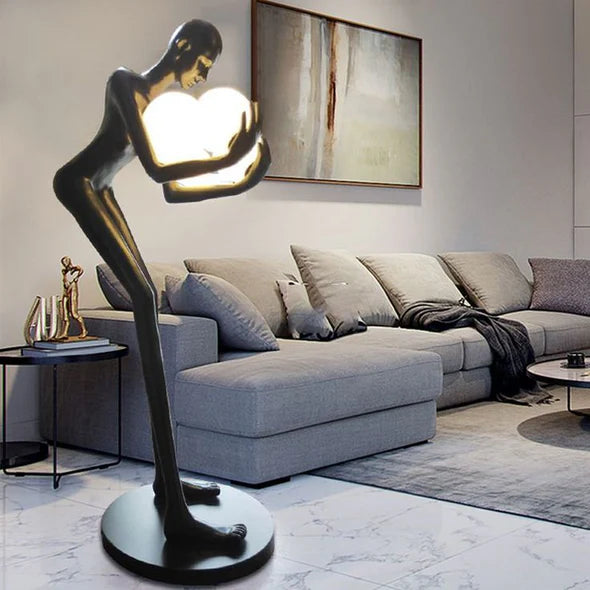 Human Sculpture Hugging Ball Floor Lamp
