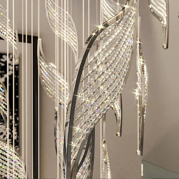 Lustre moderne en cristal multicouche ajouré de luxe pour salon, escalier ou duplex