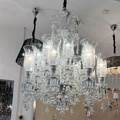 Lampadario di cristallo di lusso con paralume floreale per soffitti bassi