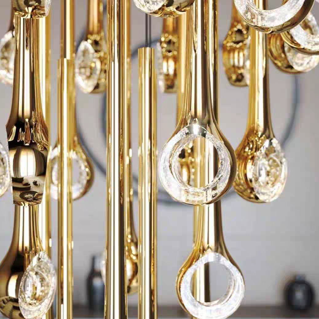 Modern Floating Long Gold Pendant Ceiling Chandelier for Living Room/Stairs/Foyer