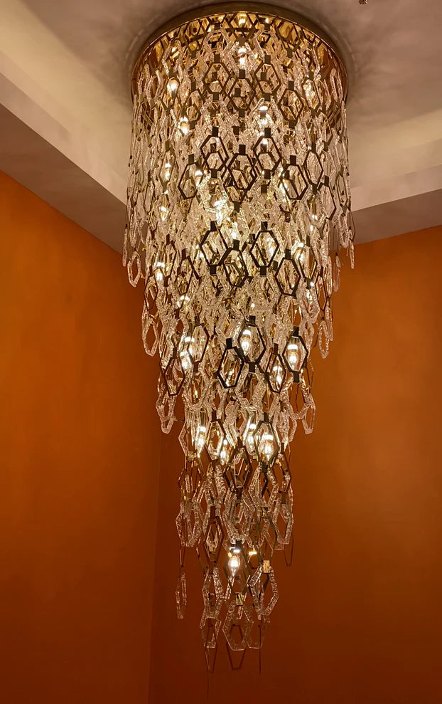 Lustre en cristal hexagonal moderne à encastrer pour escalier/hall d'entrée
