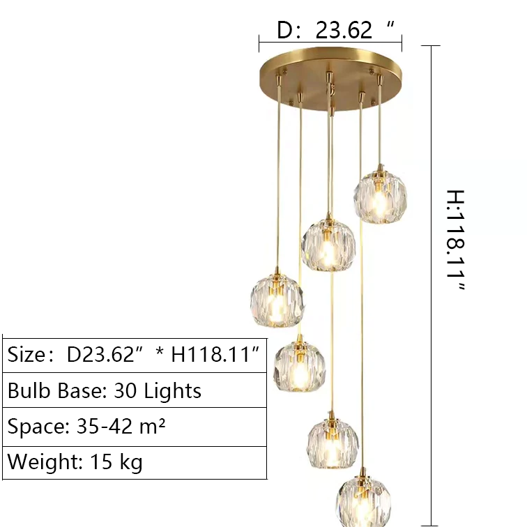 extra length ball shaped staircase chandelierr 30 lights 3m 118''