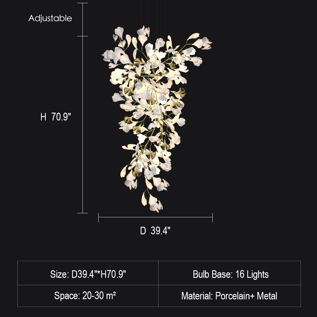 Extra Large Ceramics Ginkgo Leaves Twig Chandelier for High Ceiling Living Room/Hotel Hall
