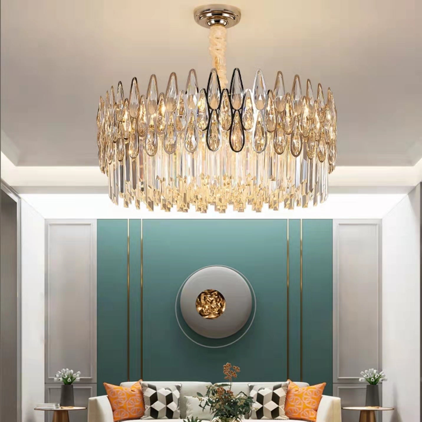 Round Crystal Chandelier Modern Living Room Ceiling Light