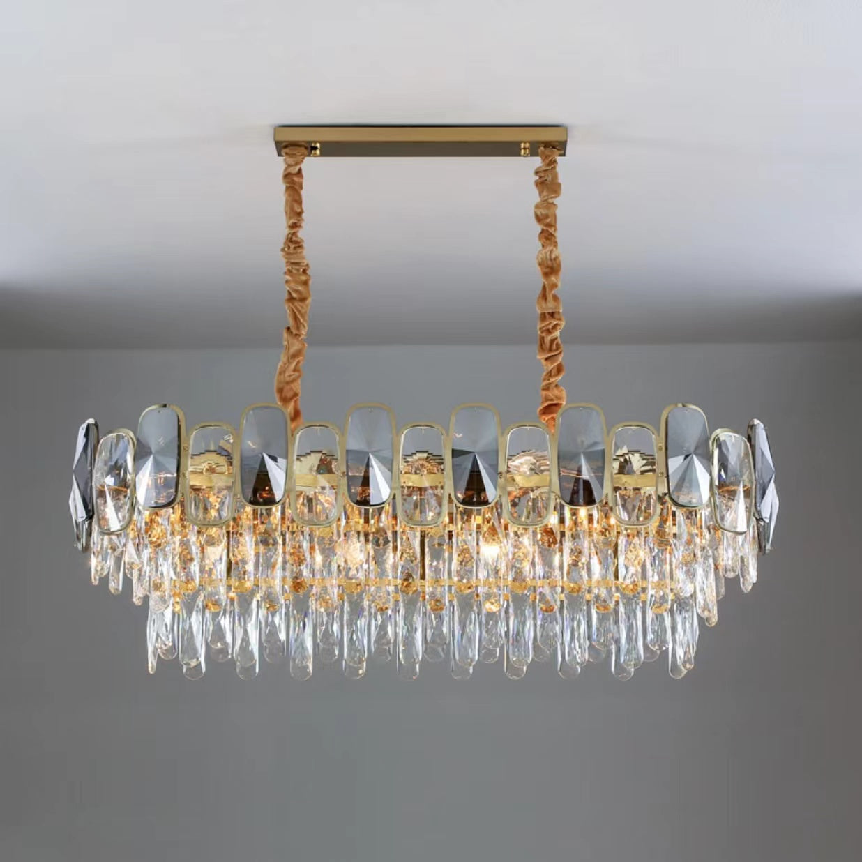 Round / Rectangle Crystal Pendant Chandelier Ceiling Fixtures Light For Living Room/Dining Room/Entryway