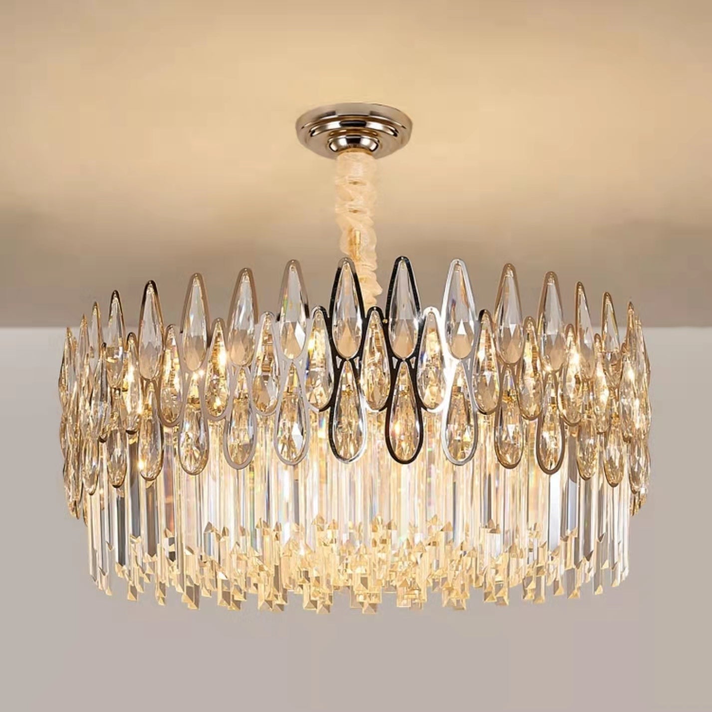Round Crystal Chandelier Modern Living Room Ceiling Light