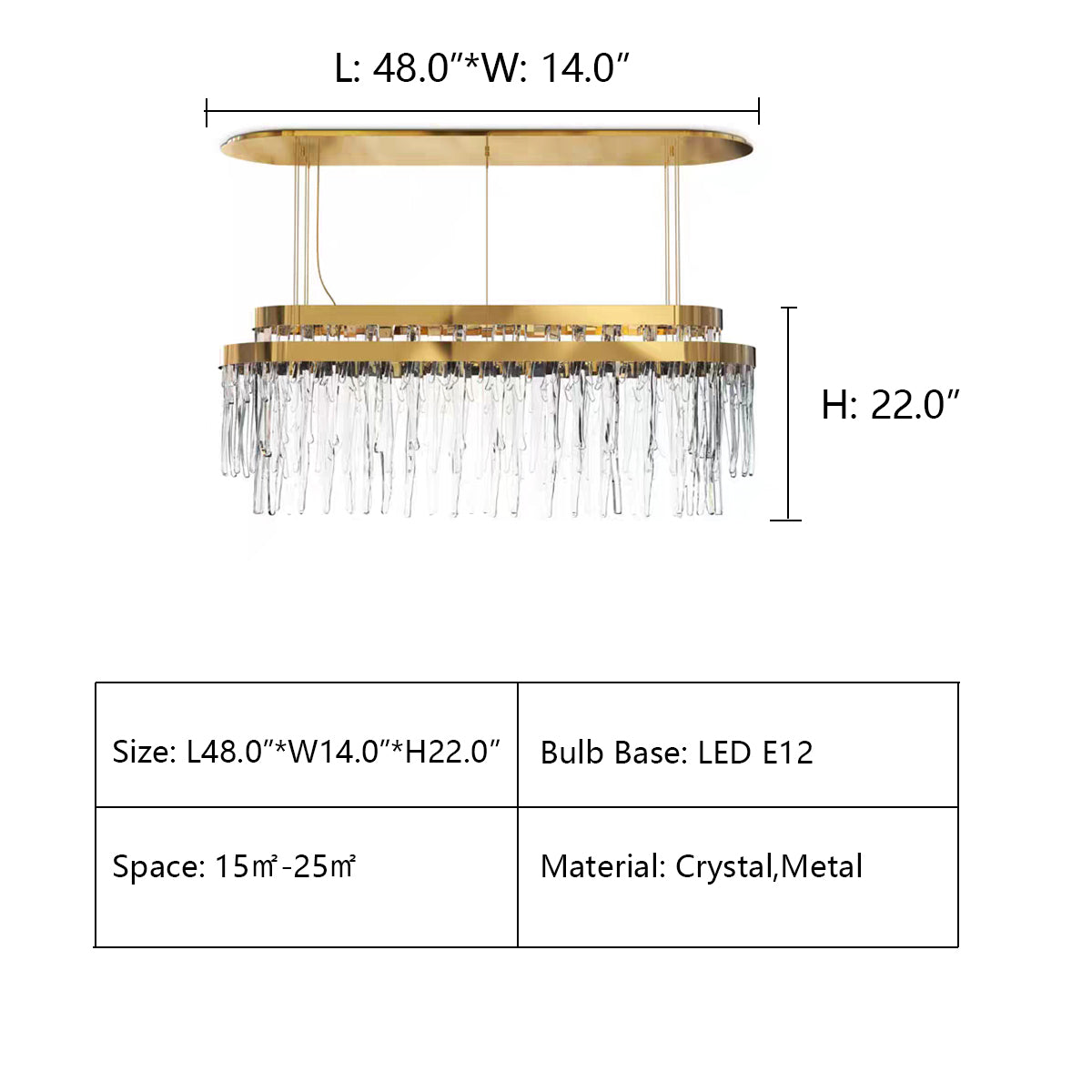 L48.0"*W14.0"*H22.0" LAVAL WATERFALL TUBULAR LINEAR CHANDELIER,chandelier,chandelirs,crystal,metal,gold,clear,transparent,tiers,layers,flush mount,ceiling,dining table,long table,big tabloe,kitchen island,kitchen bar,dining bar