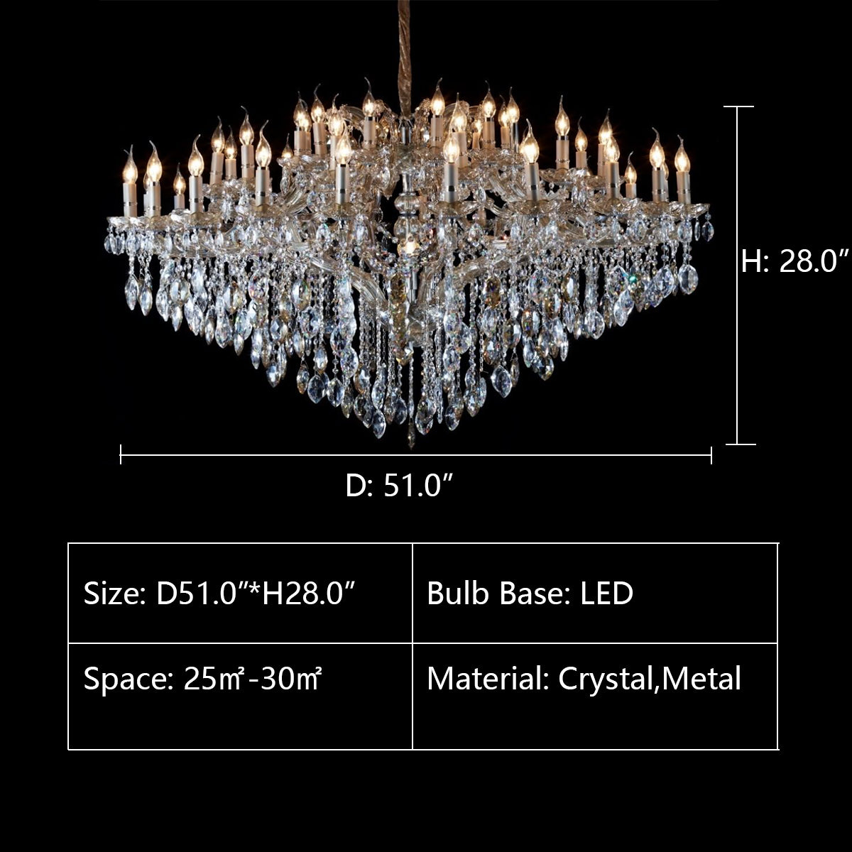 39Lights: D51.0"*H28.0" ALLUMAGE WIDE CLASSIC CRYSTAL CHANDELIER MD6141,chandelier,chandeliers,crystal pendant,crystal,raindrop,teardrop,candle,branch,clear,ceiling,foyer,living room,extra large,oversized,huge,big,large,oversized