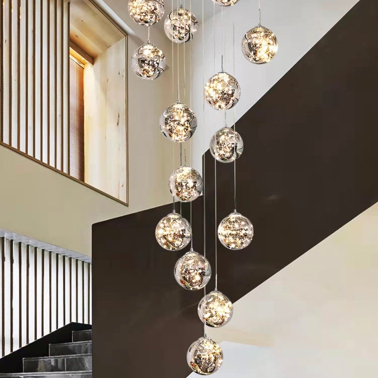 Extra Large 78.8''-197'' Adjustable Customization Modern Starlight Globe Chandelier for Hotel Foyer Hall Crystal Clear Glass Ball Light Moonlight Decoration Living Room High ceiling light fixture