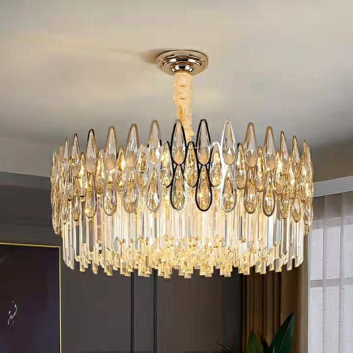 Round Crystal Chandelier Modern Living Room Ceiling Light