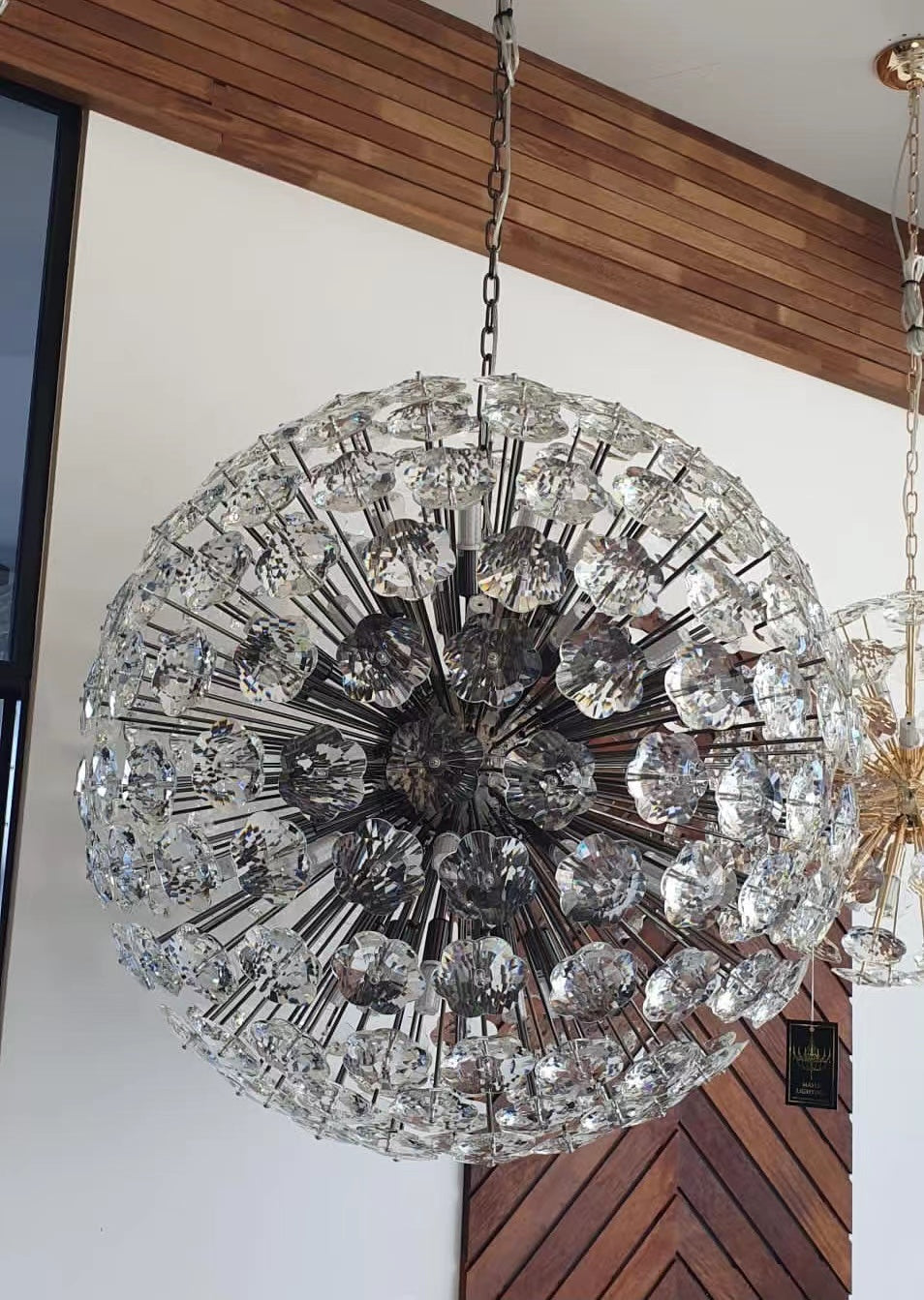 Lustre boule en cristal rond pour escalier ou salle à manger