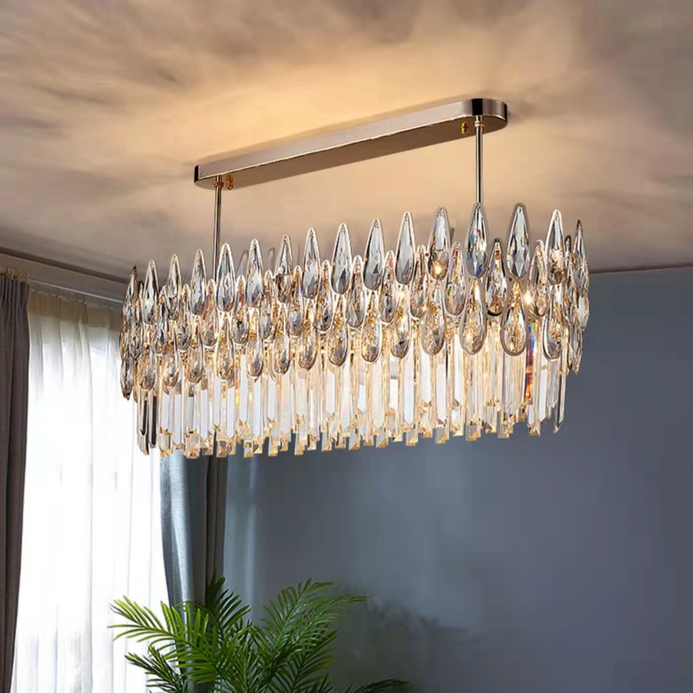 Round Crystal Chandelier Modern Living Room Ceiling Light