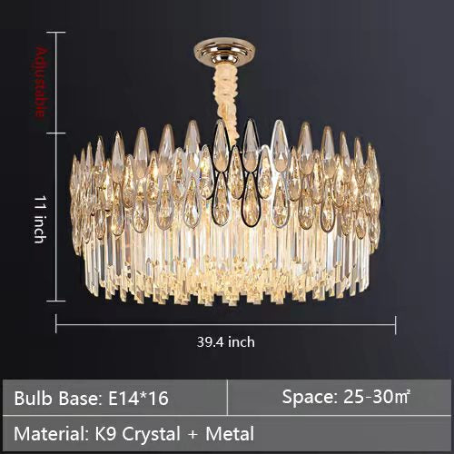 Round Crystal Chandelier Modern Living Room Ceiling Light