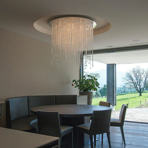 Crystal Tassel Flush Mounted Chandelier Round Ceiling Light Fixture For Living Room Bedroom Dining Room Wedding