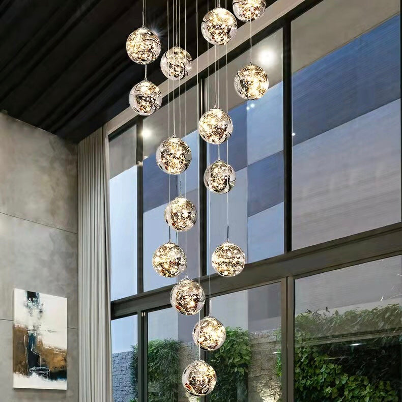 Extra Large 78.8''-197'' Adjustable Customization Modern Starlight Globe Chandelier for Hotel Foyer Hall Crystal Clear Glass Ball Light Moonlight Decoration Living Room High Ceiling Office Light Fixture