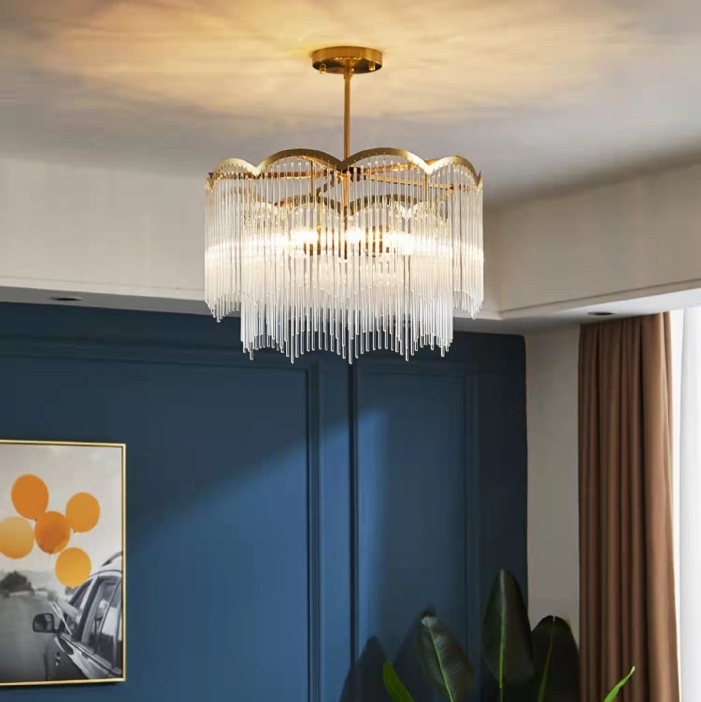 Lustre élégant et économique en cristal linéaire pour salon/salle à manger