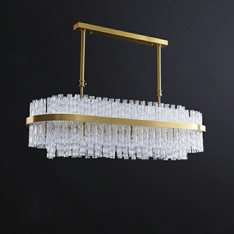 Lustre élégant en laiton et cristal ondulé pour salon, plafonnier rond en cuivre pur pour table à manger