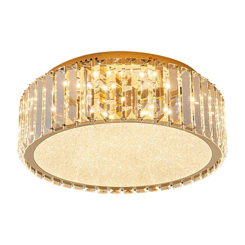 Hotel Gold Flush Mount Ceiling Lighting Fixture Round Crystal Chandelier D19.7"