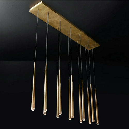 Minimalist Staircase Ceiling Lighting Fixture Foyer Pendant Chandelier In Gold Brass Finish Bar Dining Table