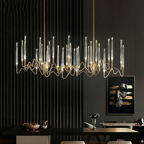 PezzoContemporaryMid-CenturyCrystalCandleChandelierTraditionalLongDiningRoomTableCeilingL59.1"*W13.8"*H16.9"/ 37 Lights