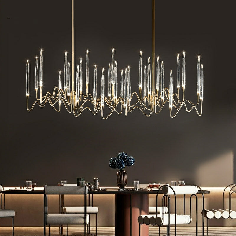 PezzoContemporaryMid-CenturyCrystalCandleChandelierTraditionalLongDiningRoomTableCeilingLightL39.4"*W13.8"*H16.9"/ 26 Lights