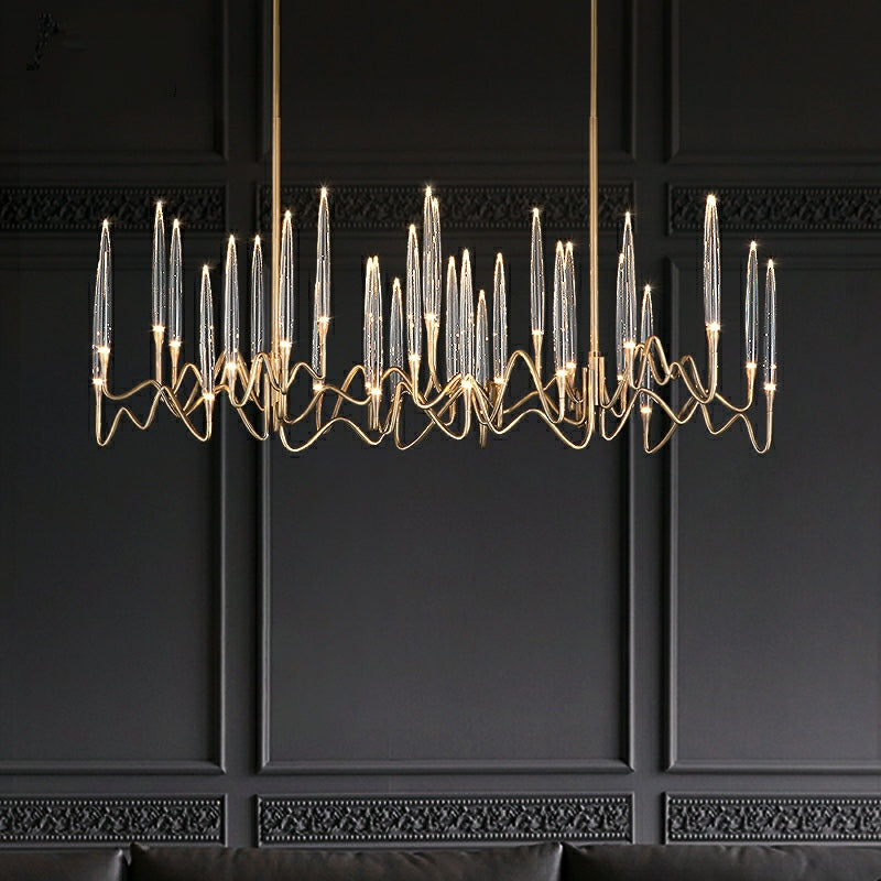 PezzoContemporaryMid-CenturyCrystalCandleChandelierTraditionalLongDiningRoomTableCeilingLightFixtureL39.4"*W13.8"*H16.9"/ 26 Lights