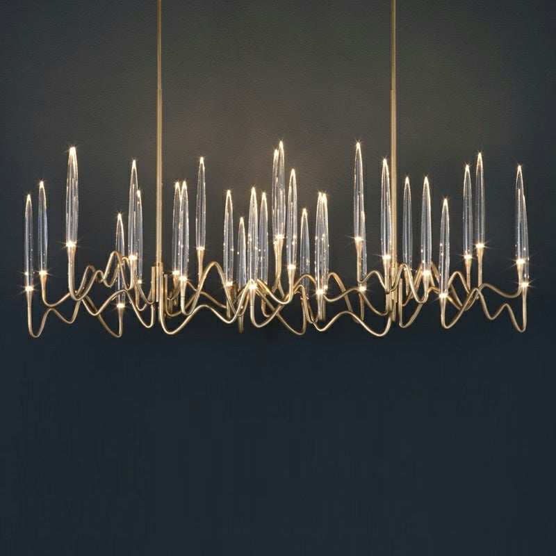 PezzoContemporaryMid-CenturyCrystalCandleChandelierTraditionalLongDiningRoomTableCeilingLightFixtureGoldPolishedL31.5"*W13.8"*H16.9"/ 22 Lights