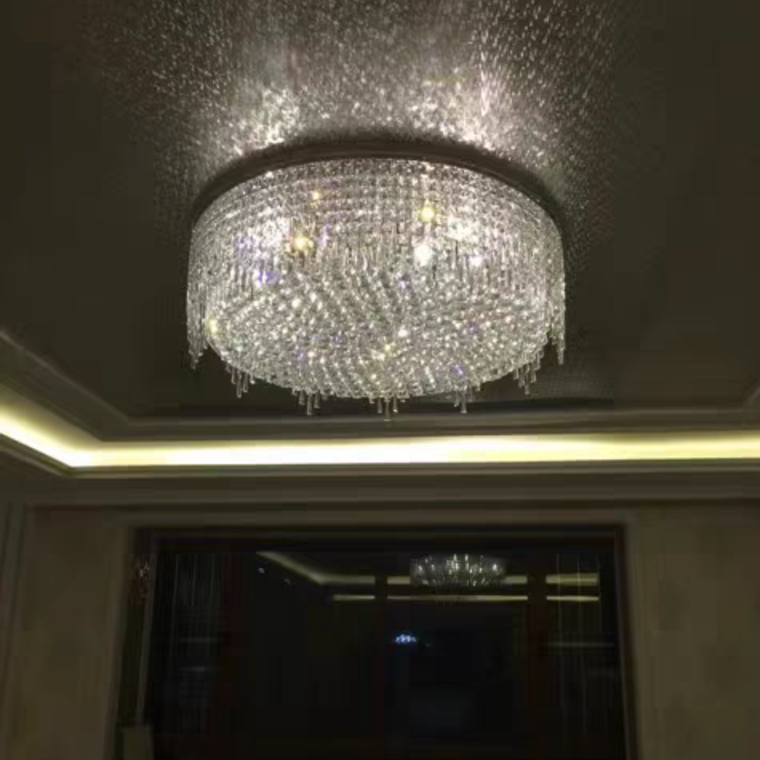 Luxury Round Tiers Flush Mount Crystal Ceiling Light for Living room