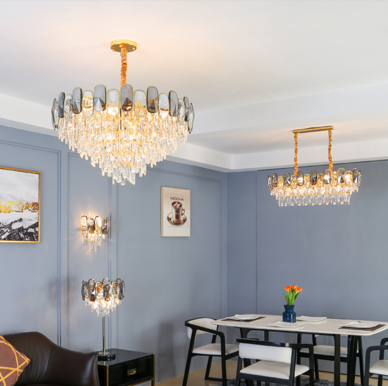 Round / Rectangle Crystal Pendant Chandelier Ceiling Fixtures Light For Living Room/Dining Room/Entryway