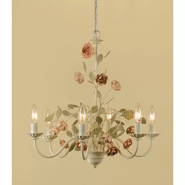 American Village Style Rose Flower Rustic Chandelier Iron Art Romantic Lovely Lamp For Girls Room Bedroom