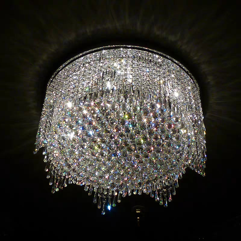 Luxury Round Tiers Flush Mount Crystal Ceiling Light for Living room