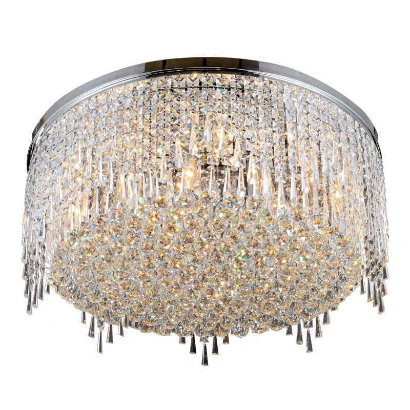 Luxury Round Tiers Flush Mount Crystal Ceiling Light for Living room