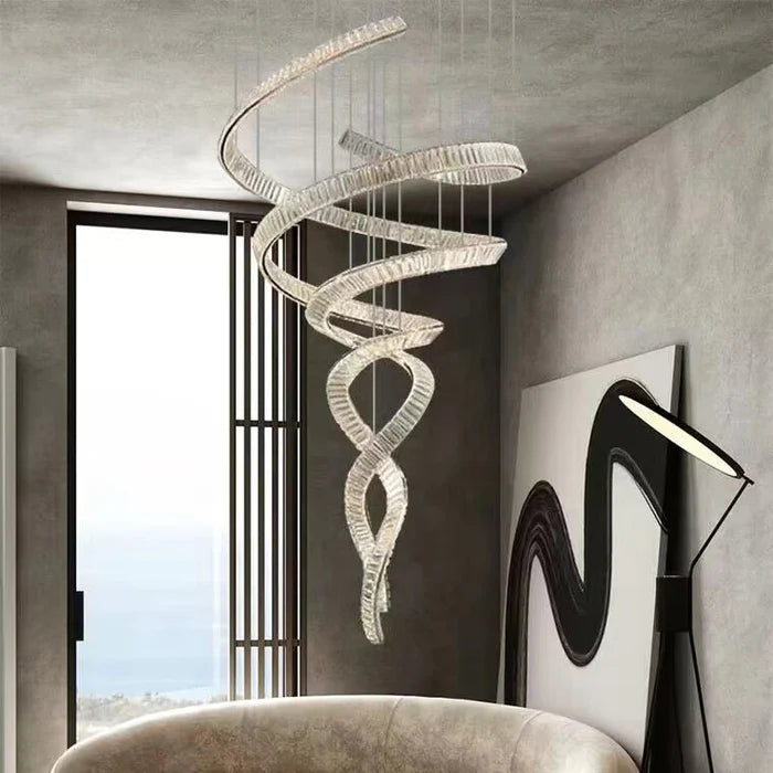Designer Foyer Living Room Ceiling Light Fixture Stylish Spiral Crystal Chandelier for High-ceiling