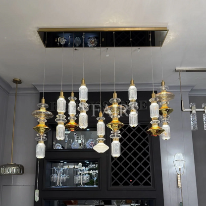 Mid-Century Vintage Suspended Glass Chandelier