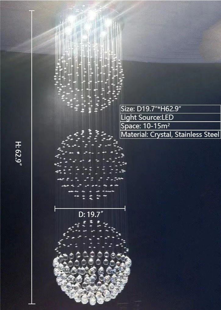 Extra Large Modern Three Balls Ceiling Crystal Chandelier For Staircase/Big-foyer/living room