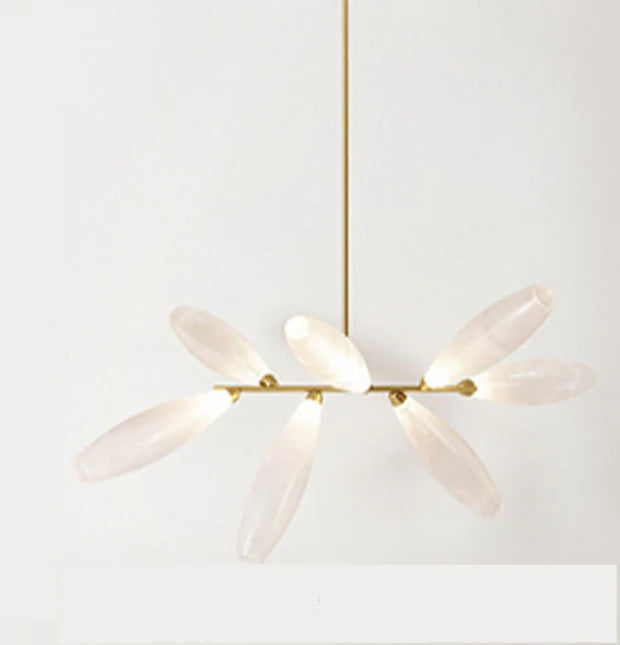 Minimalist Linear Rice Grain Shaped Bulb Iron Chandelier for Dining Room