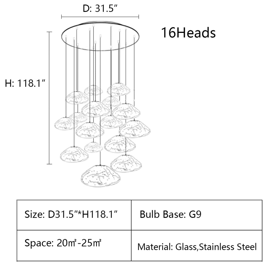 Extra Large Nordic Minimalist Glass Cloud Decorative Chandelier for Stairs/Living Room/High-Ceiling Room