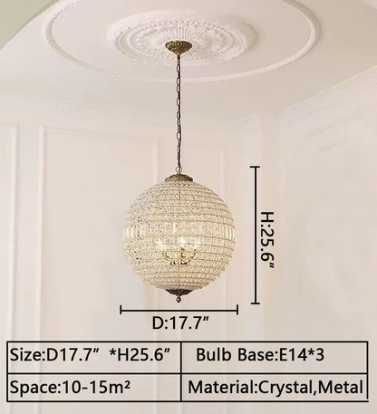 Designer Model Vintage Elegant Sphere Crystal Chandelier for Living Room/Foyer/ Hallway