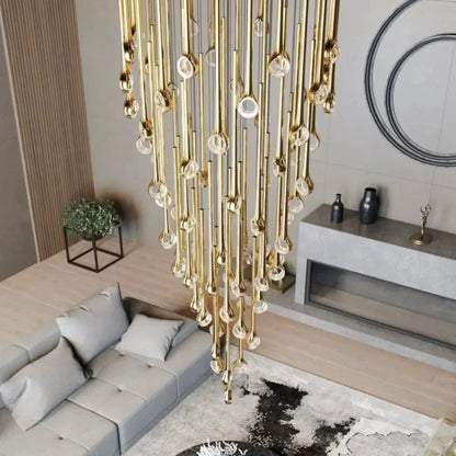 Modern Floating Long Gold Pendant Ceiling Chandelier for Living Room/Stairs/Foyer