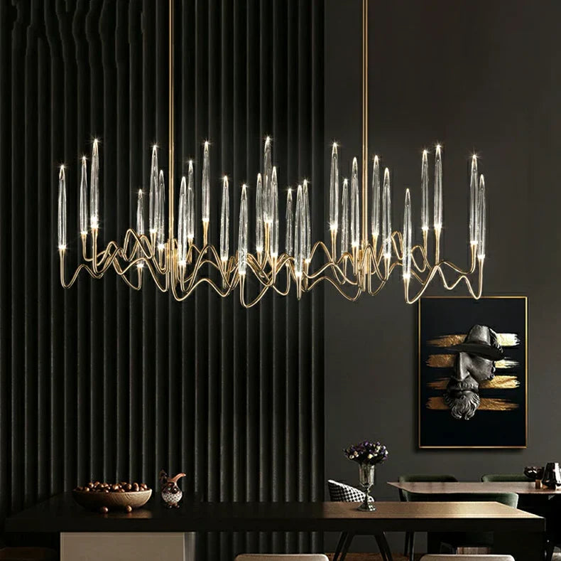 Mid-Century Candlestick Crystal Chandelier for Dining Room