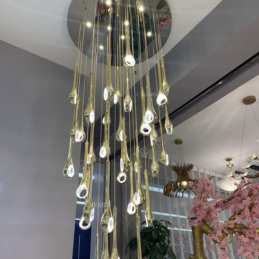 Modern Floating Long Gold Pendant Ceiling Chandelier for Living Room/Stairs/Foyer