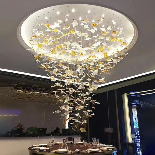Oversized Art Design Autumn Maple Leaf Glass Chandelier for Dining Table/Hallway/Entryway Light Fixture
