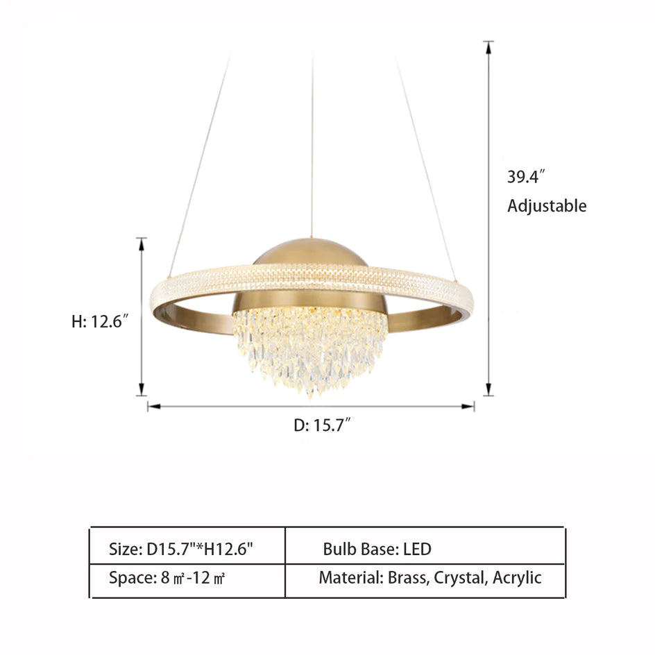 Light Luxury Planetary Chandelier in Brass Finish for Dining Room