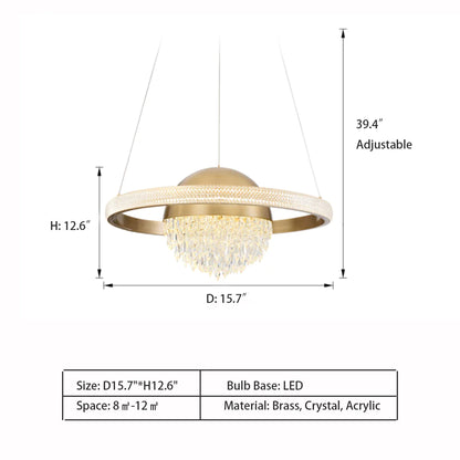 Light Luxury Planetary Chandelier in Brass Finish for Dining Room