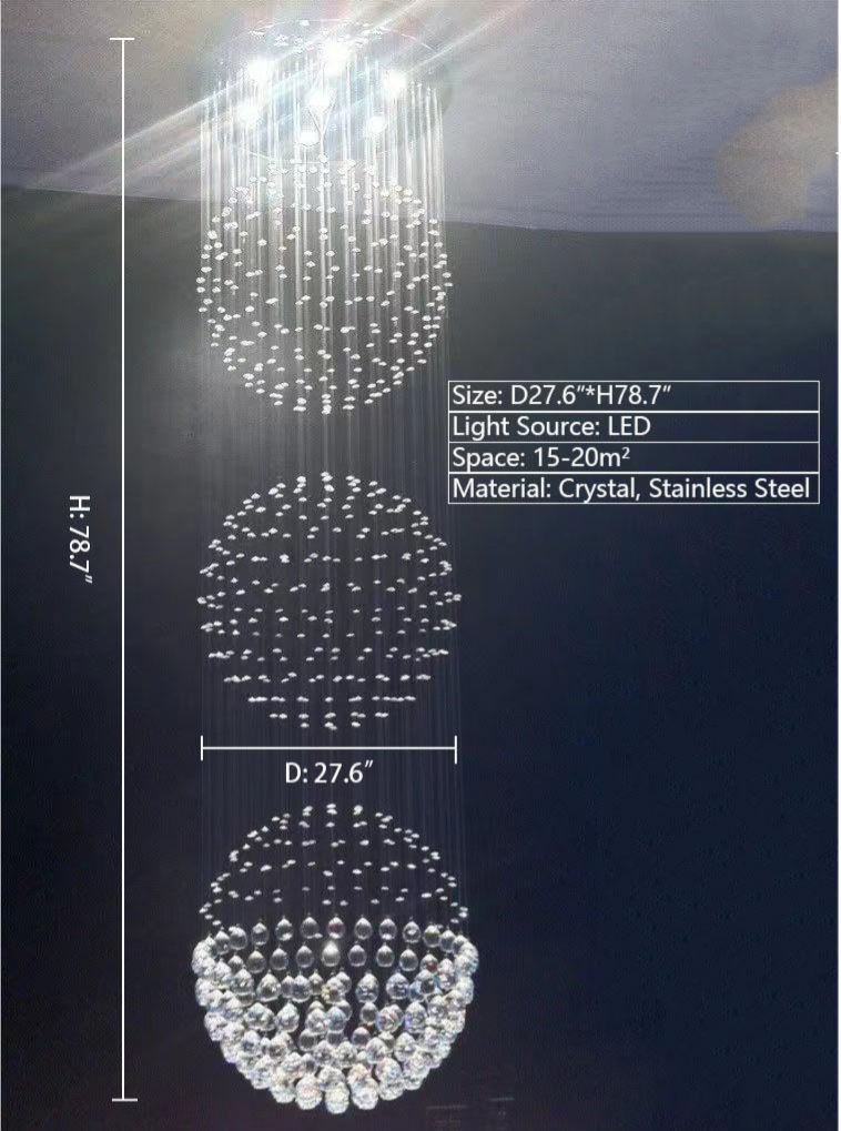 Extra Large Modern Three Balls Ceiling Crystal Chandelier For Staircase/Big-foyer/living room
