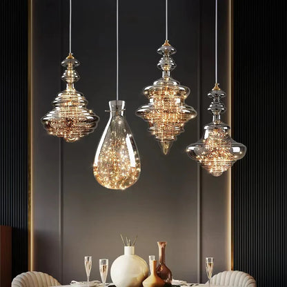 Modern Gray Glass Starry Sky Pendant Light Fixture for Dining Room/Bar/Kitchen Island