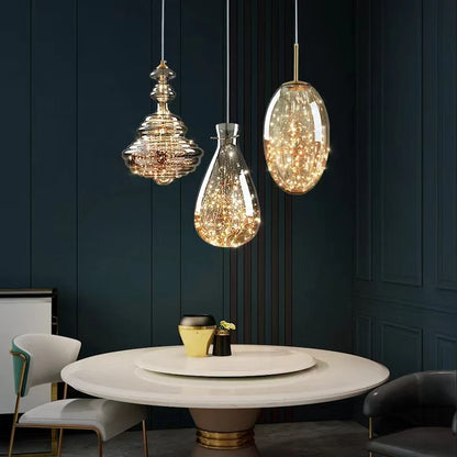 Modern Gray Glass Starry Sky Pendant Light Fixture for Dining Room/Bar/Kitchen Island