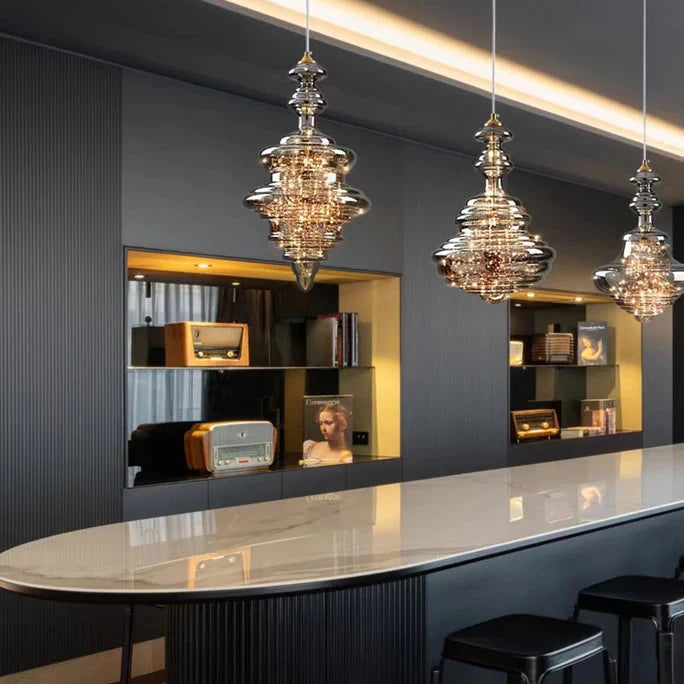Modern Gray Glass Starry Sky Pendant Light Fixture for Dining Room/Bar/Kitchen Island