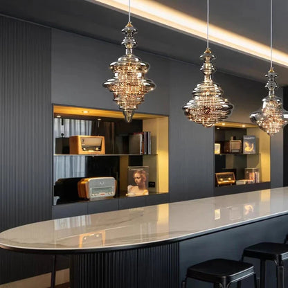 Modern Gray Glass Starry Sky Pendant Light Fixture for Dining Room/Bar/Kitchen Island