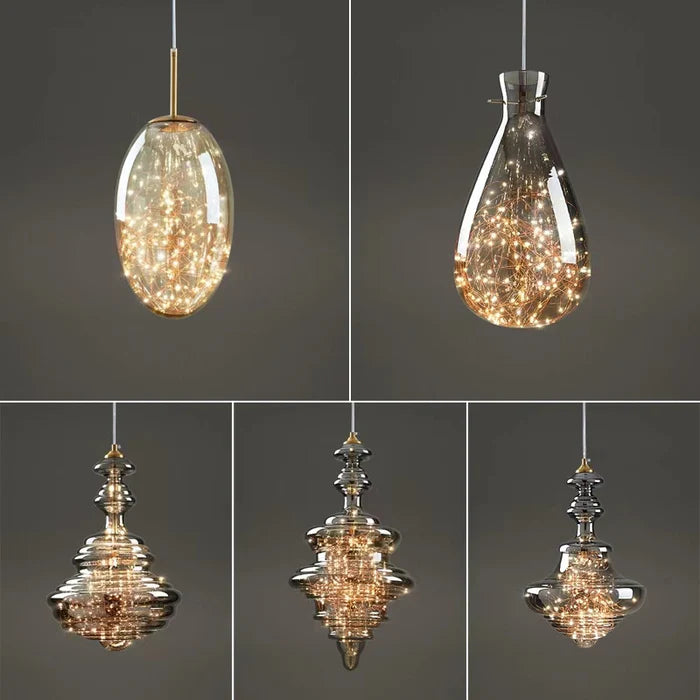 Modern Gray Glass Starry Sky Pendant Light Fixture for Dining Room/Bar/Kitchen Island